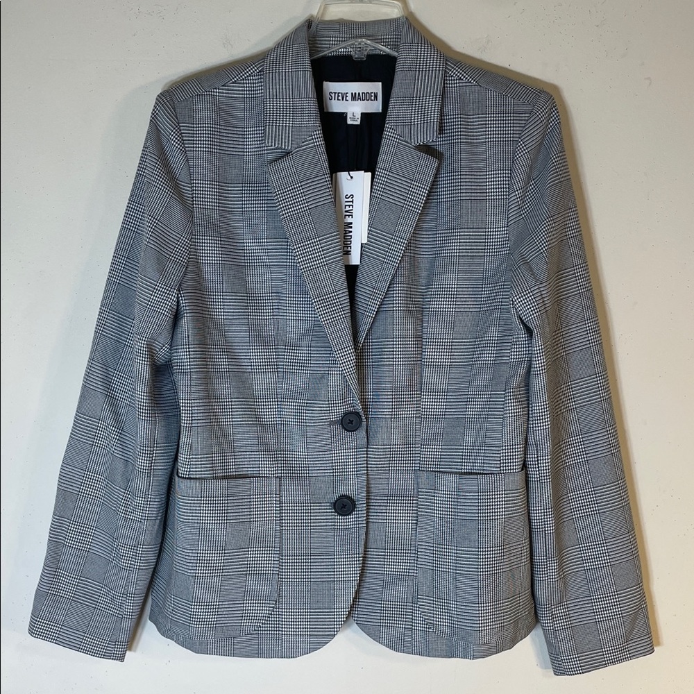 NWT. Steve Madden L Glen Plaid Two-Button Blazer.